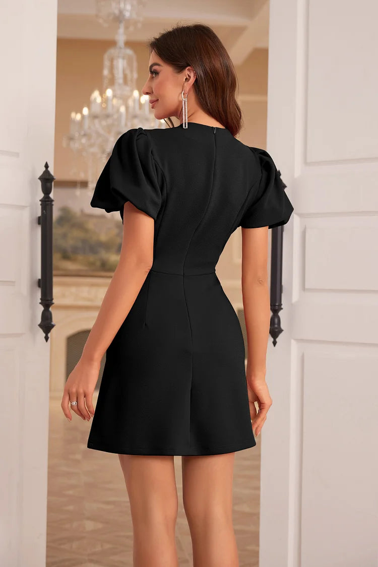 Sexy Hollow Out Puff Sleeve Dress - Lover