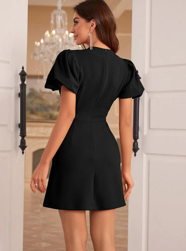 Sexy Hollow Out Puff Sleeve Dress - Lover