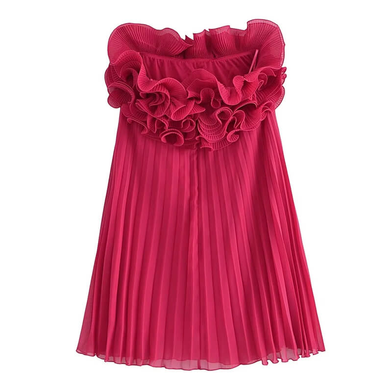 Women's Ruffled Strapless Pleated Dress - Garden