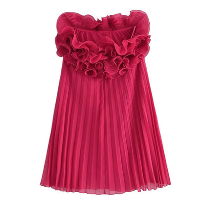 Women's Ruffled Strapless Pleated Dress - Garden