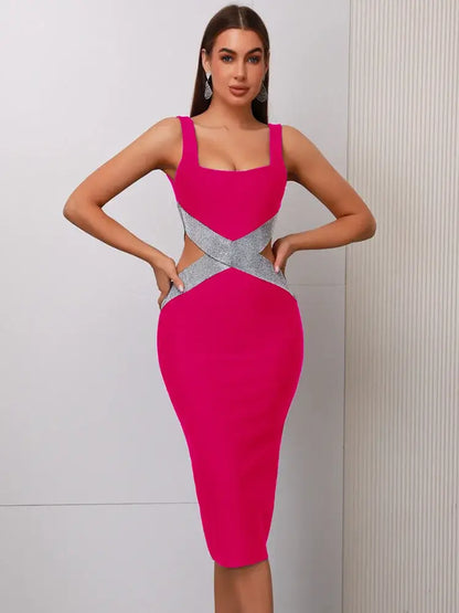 Sexy Square Collar Diamond Bodycon Dress - Sophie