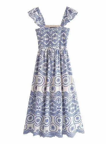Embroidery Smocked Midi Dress - Becky