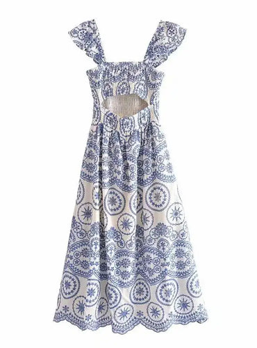 Embroidery Smocked Midi Dress - Becky