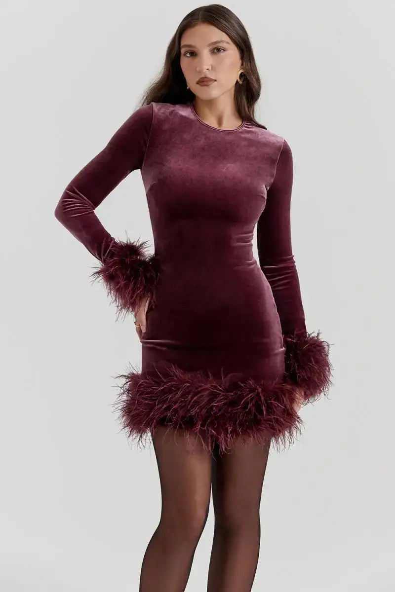 Elegant Bodycon Fur Velvet Dress - Nice