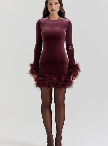 Elegant Bodycon Fur Velvet Dress - Nice