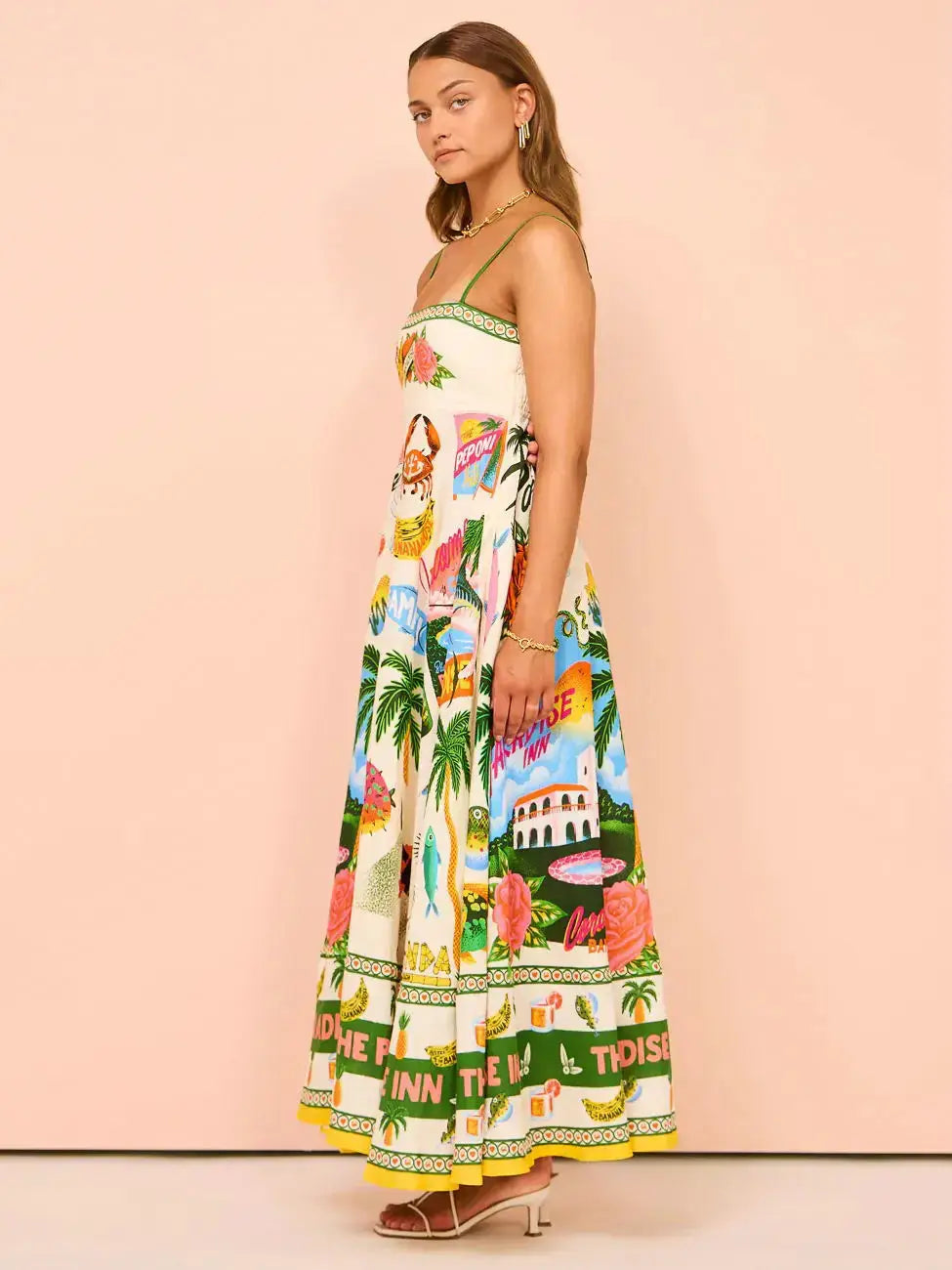 Spaghetti Printed Strap Dress - Ravana