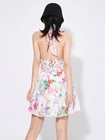 Backless Printing Halter Dress - Kira