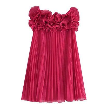 Women's Ruffled Strapless Pleated Dress - Garden