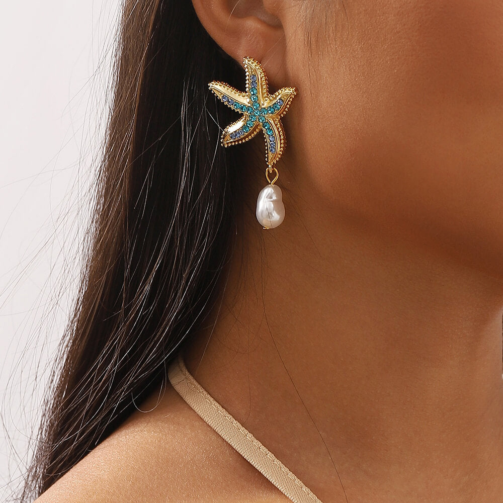 Rhinestone Starfish Earring - Akira