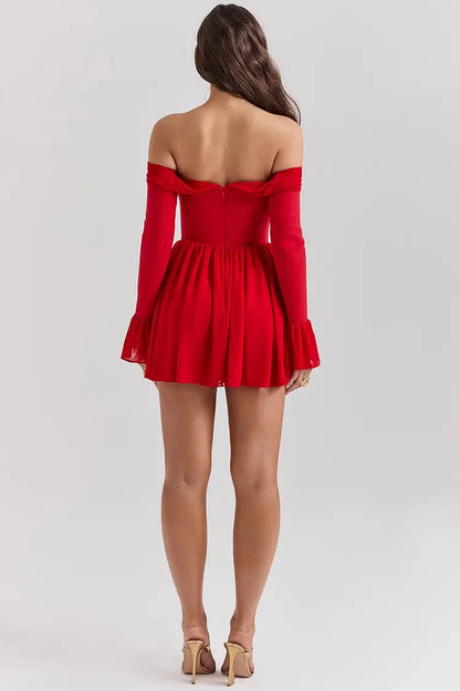 Off Shoulder Pleated Mini Dress - Zoe