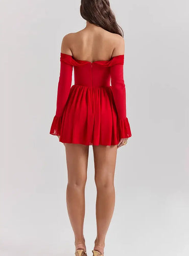 Off Shoulder Pleated Mini Dress - Zoe