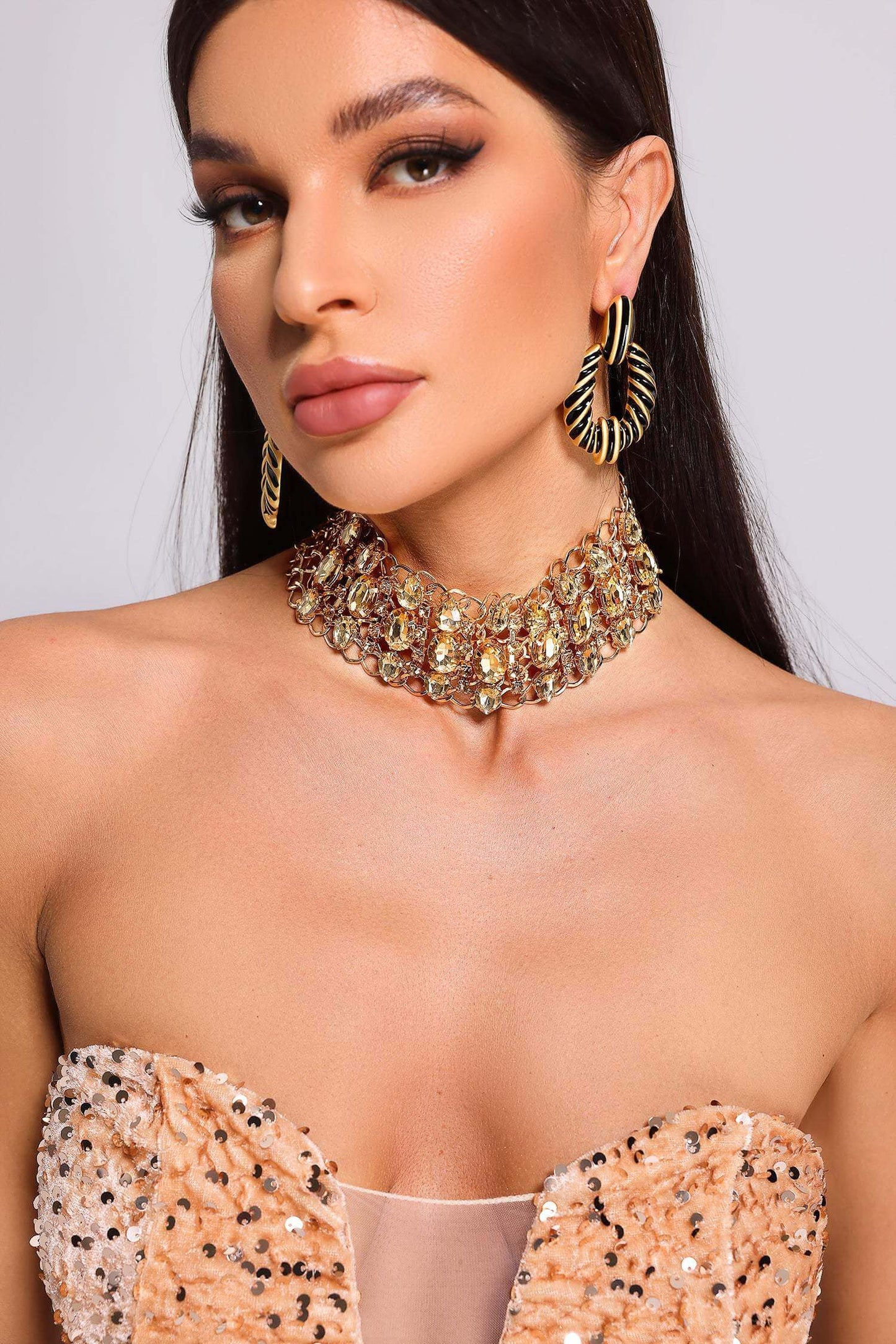 Layered Crystal Drop Choker - Samantha