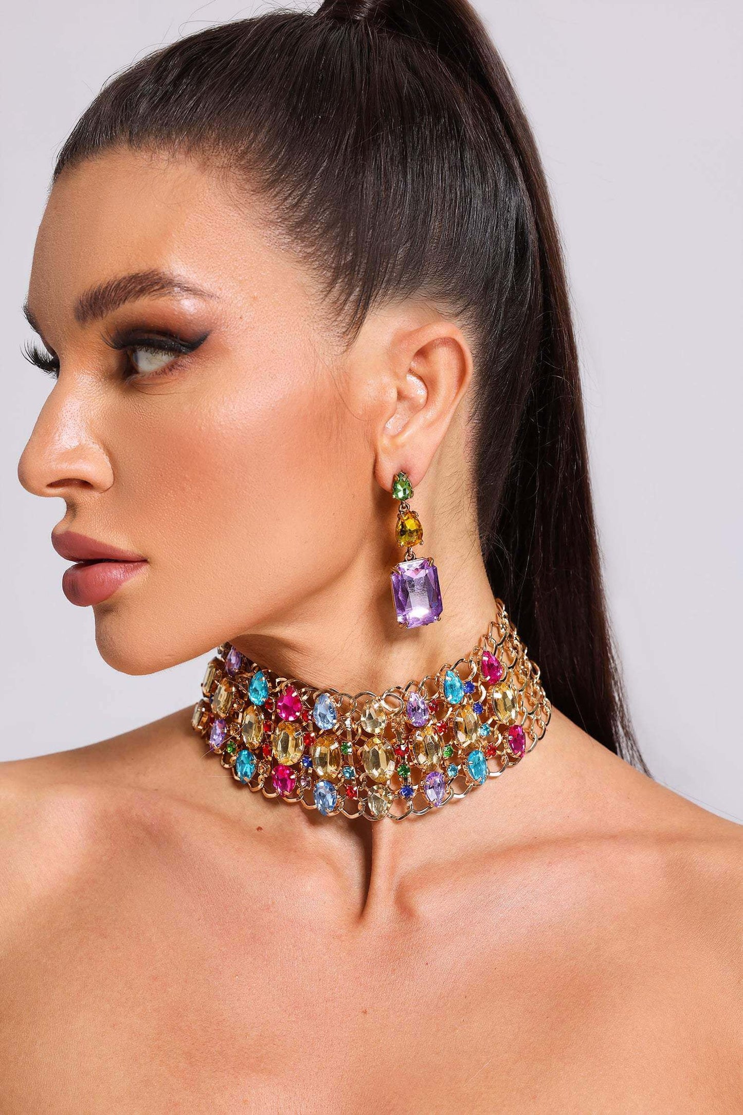 Layered Crystal Drop Choker - Samantha