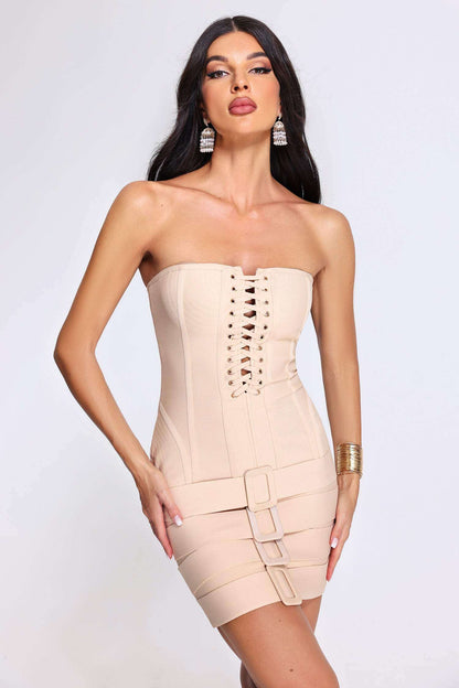 Apricot Strapless Bandage Dress - Izzie