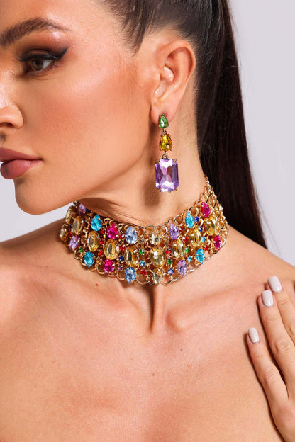 Layered Crystal Drop Choker - Samantha