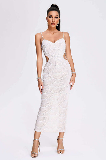 Luxury White Pearl Beading Dress - Thalia