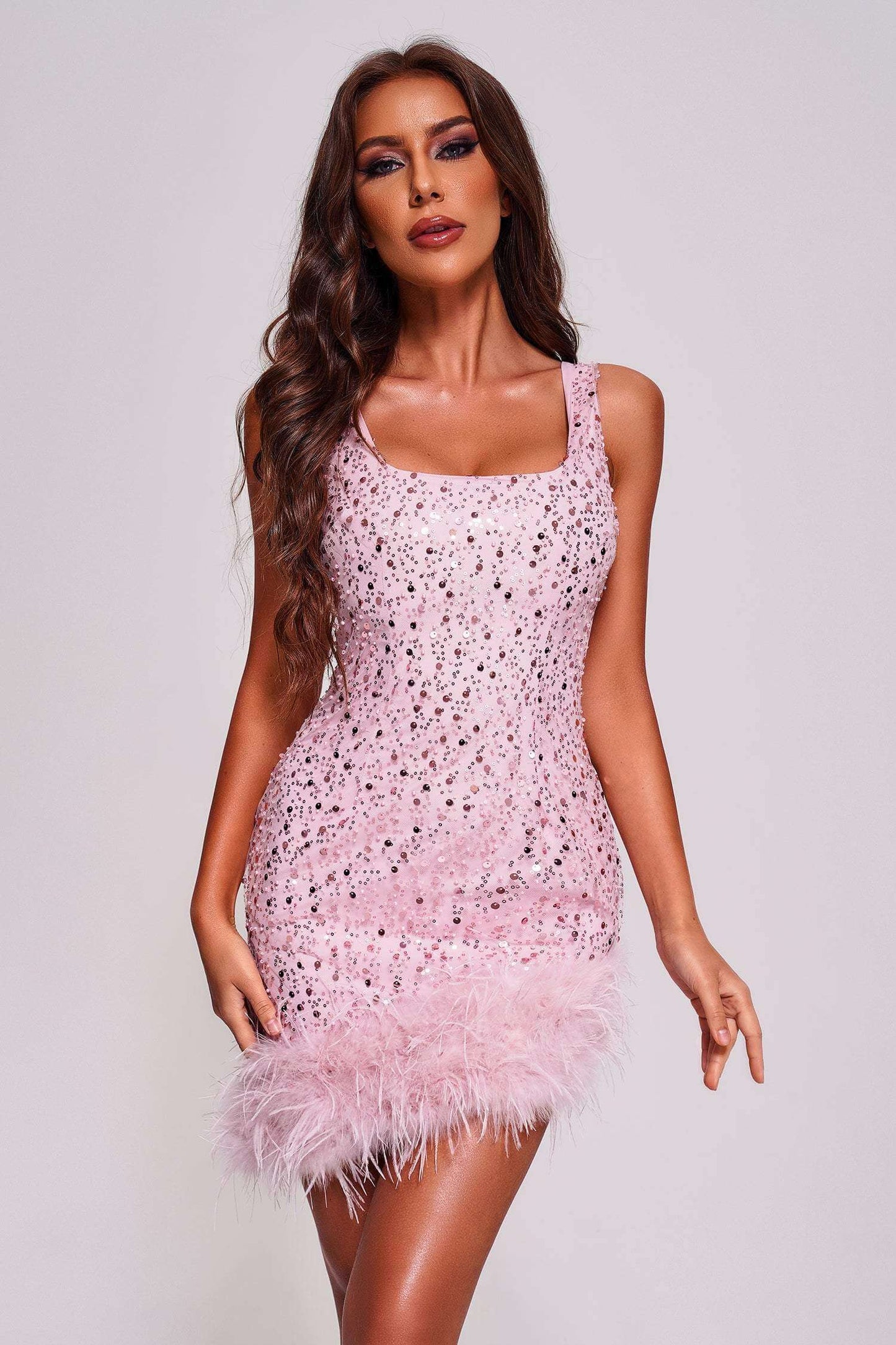 Sparkly Tank Bodycon Fur Dress - Jada