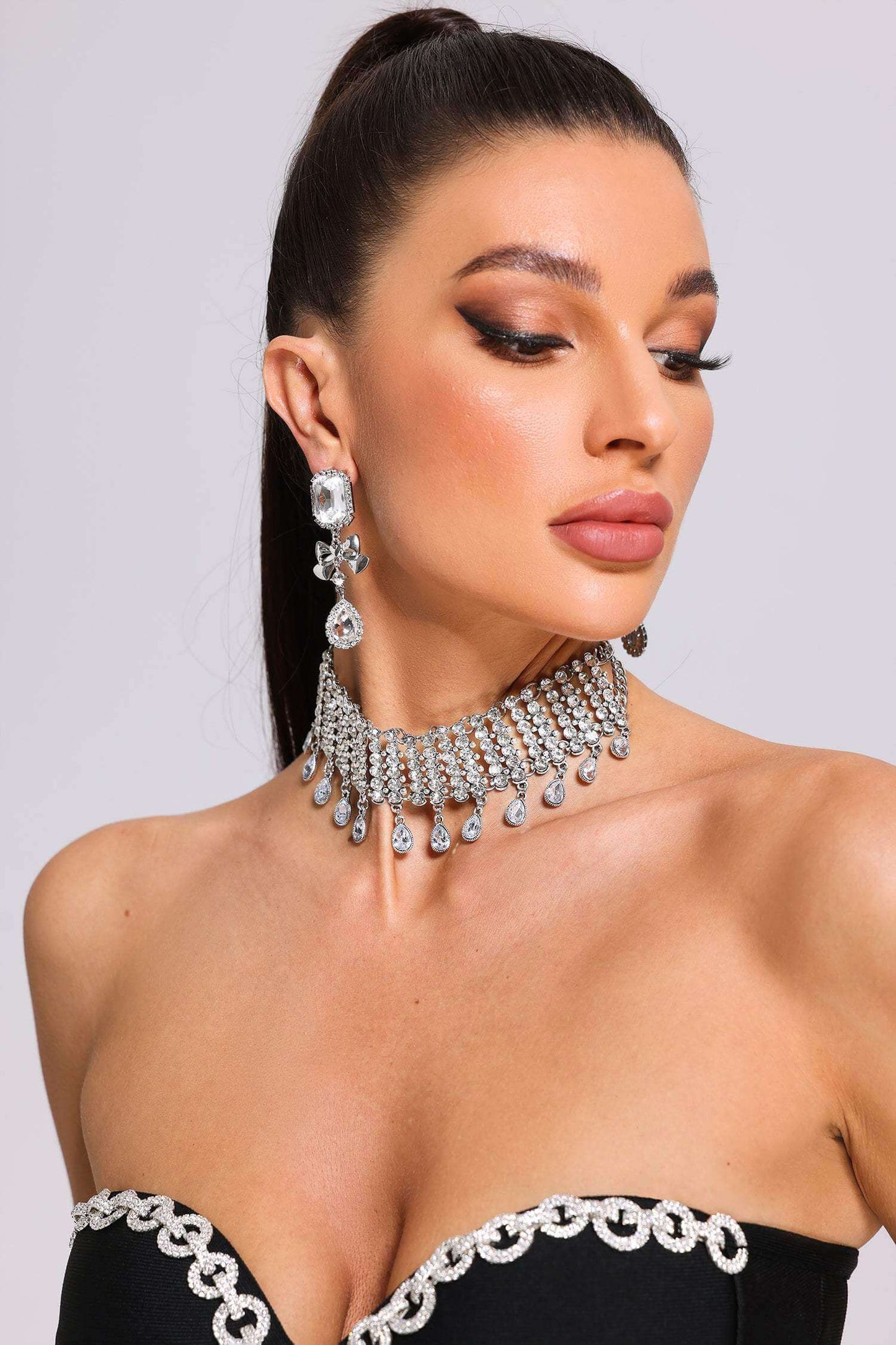 Layered Crystal Drop Choker - Amara