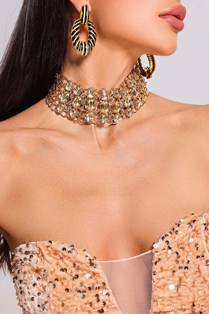 Layered Crystal Drop Choker - Samantha