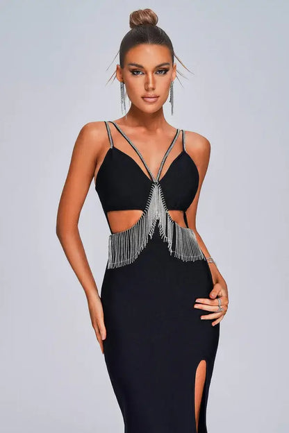 Deep V Neck Beading Bandage Dress - Sarah