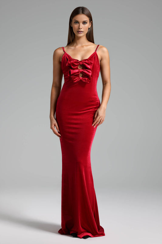 Red V-Neck Bodycon Dress - Lavinia