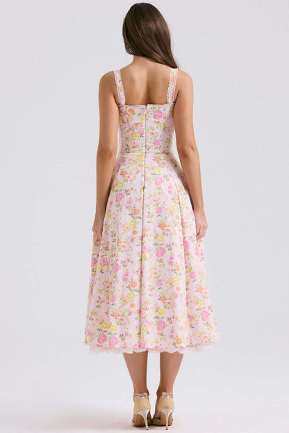 Lace Up Floral Strap Dress - Madala