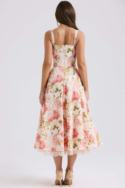 Lace Up Floral Strap Dress - Madala