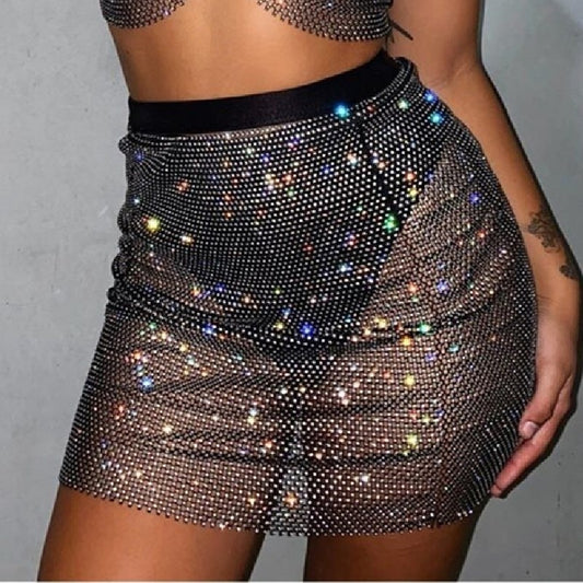 Above Knee Shiny Rhinestone Skirts - London