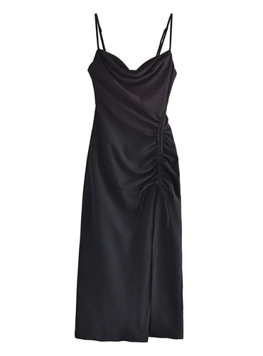 Elegant Slit Draped Dress - Naomi