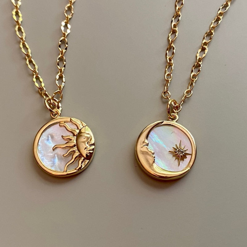 Sun and Moon Pearl Necklace - Sky