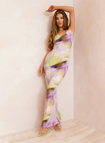 Elegant Printed Pleated Dress - Elle