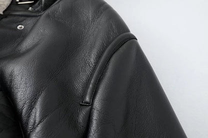 Thick Warm Faux Leather Jacket - Celine