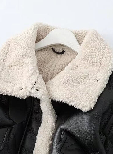 Thick Warm Faux Leather Jacket - Celine