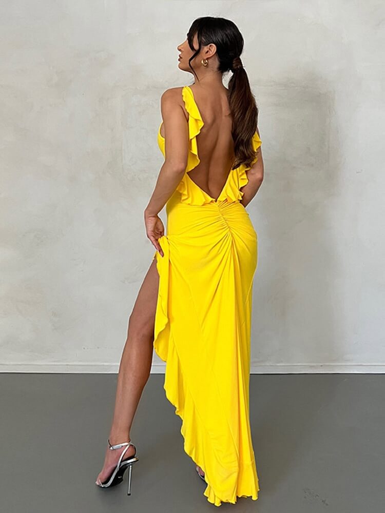 Elegant Slit Ruffle Dress - Anya