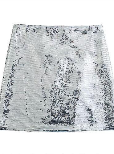 Silver Sequin Slit Skirt - Jully