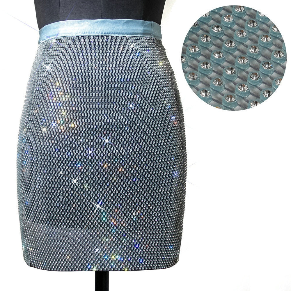 Above Knee Shiny Rhinestone Skirts - London