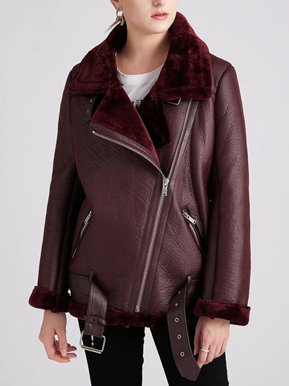 Thick Faux Leather Fur Sheepskin Jacket - Nelly