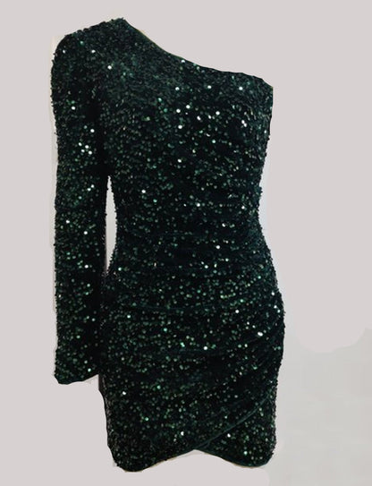 One Shoulder Sequin Dress - Monice