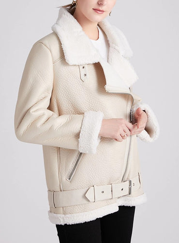 Thick Faux Leather Fur Sheepskin Jacket - Janice