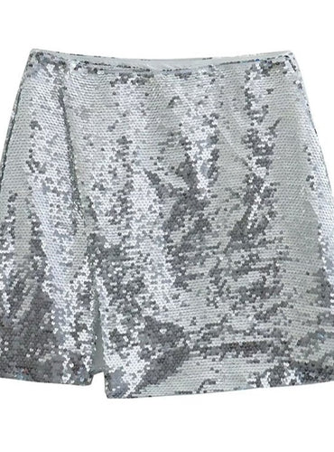 Silver Sequin Slit Skirt - Jully