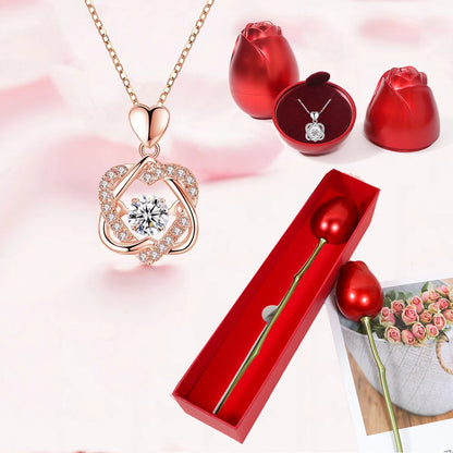 Heart Necklace With Creative Rose - Love