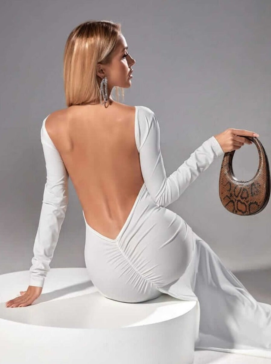 White long outlet sleeve backless dress