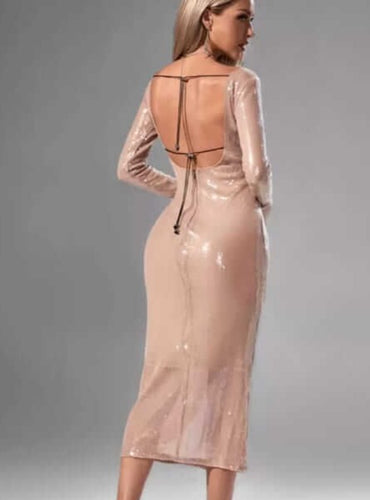 Deep V Backless Sequins Dress - Cherie