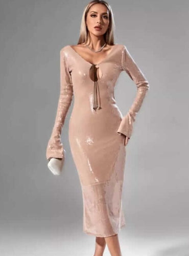 Deep V Backless Sequins Dress - Cherie