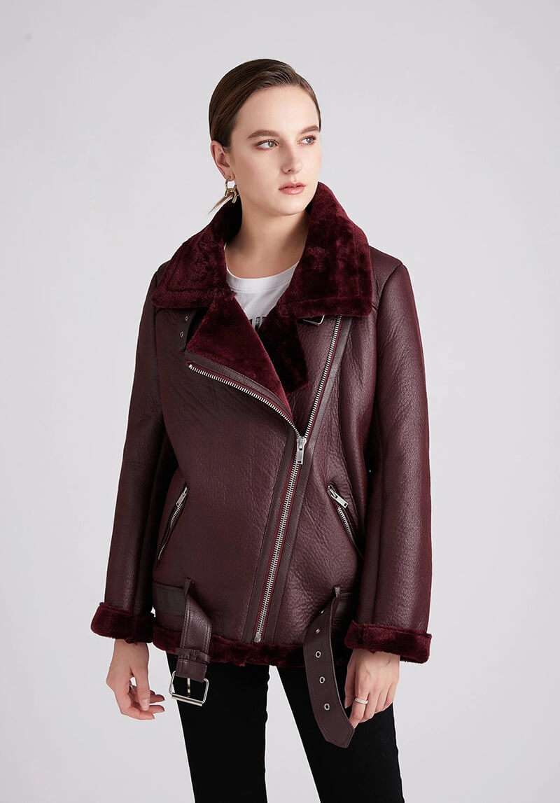 Thick Faux Leather Fur Sheepskin Jacket - Nelly