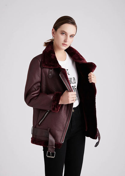 Thick Faux Leather Fur Sheepskin Jacket - Nelly