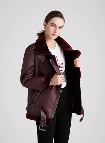 Thick Faux Leather Fur Sheepskin Jacket - Nelly